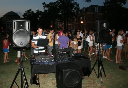 DJ set up outside on East Campus Quad